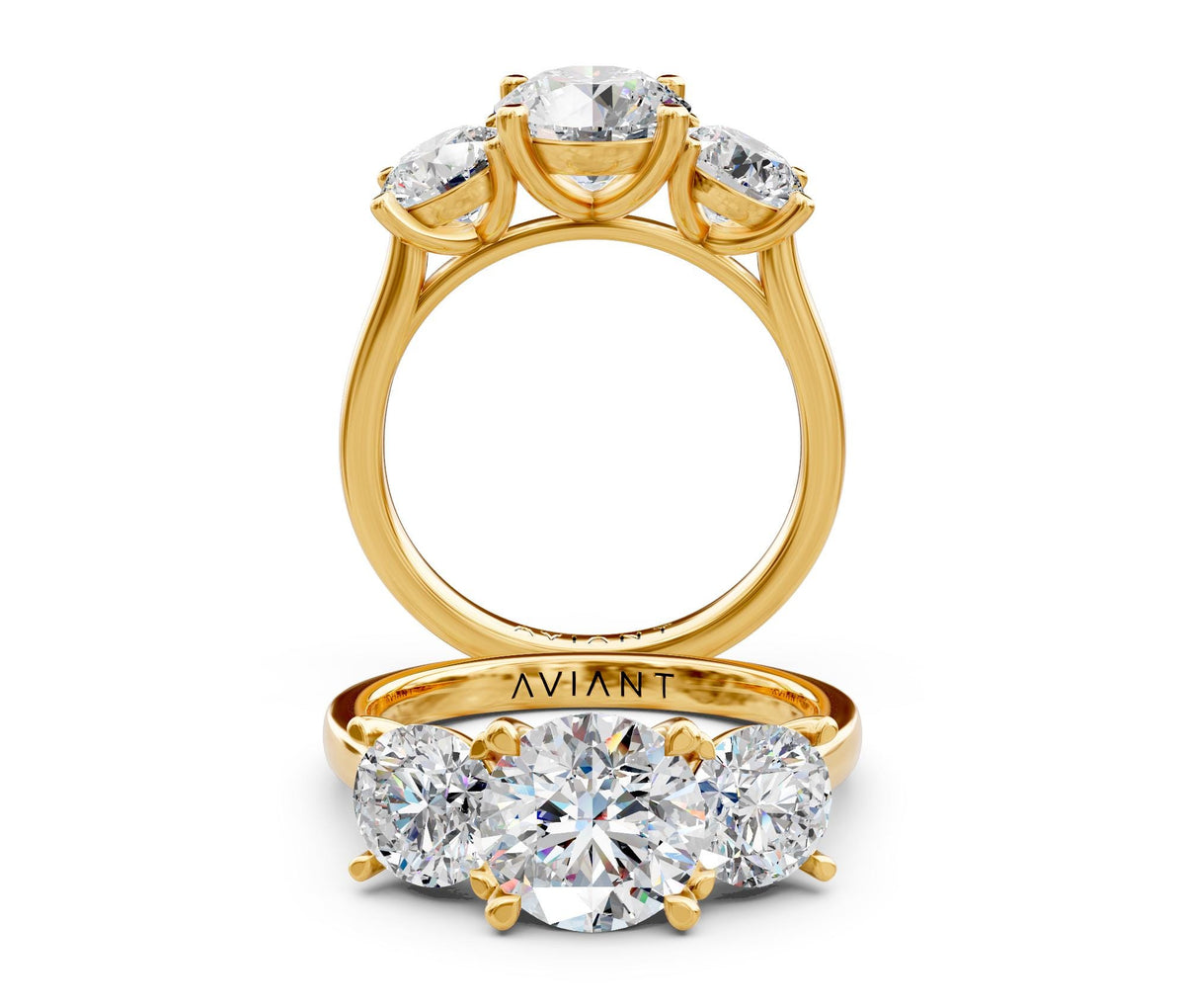 Cecilia Three-Stone engagement ring in 14k yellow gold