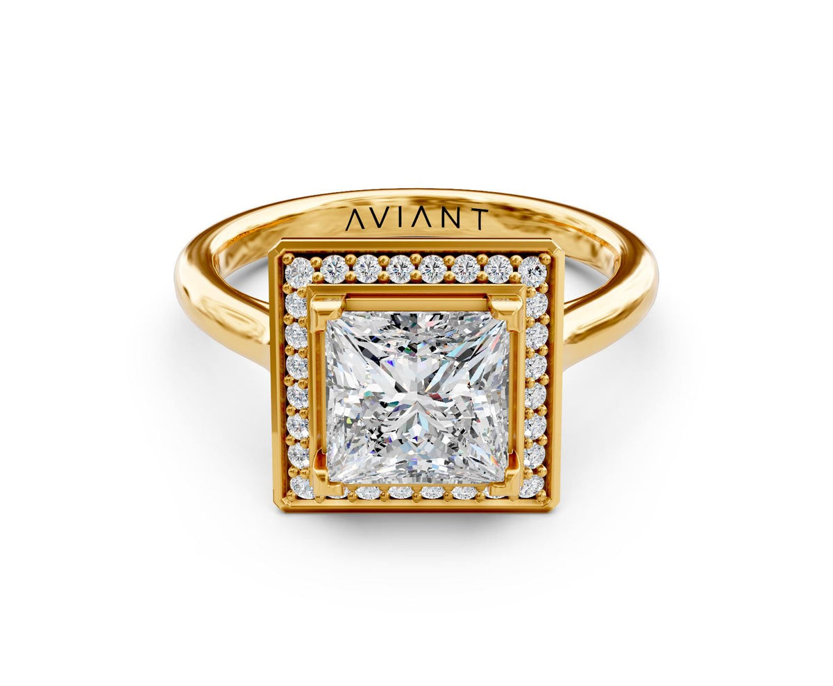 Genevieve Halo engagement ring in 14k yellow gold