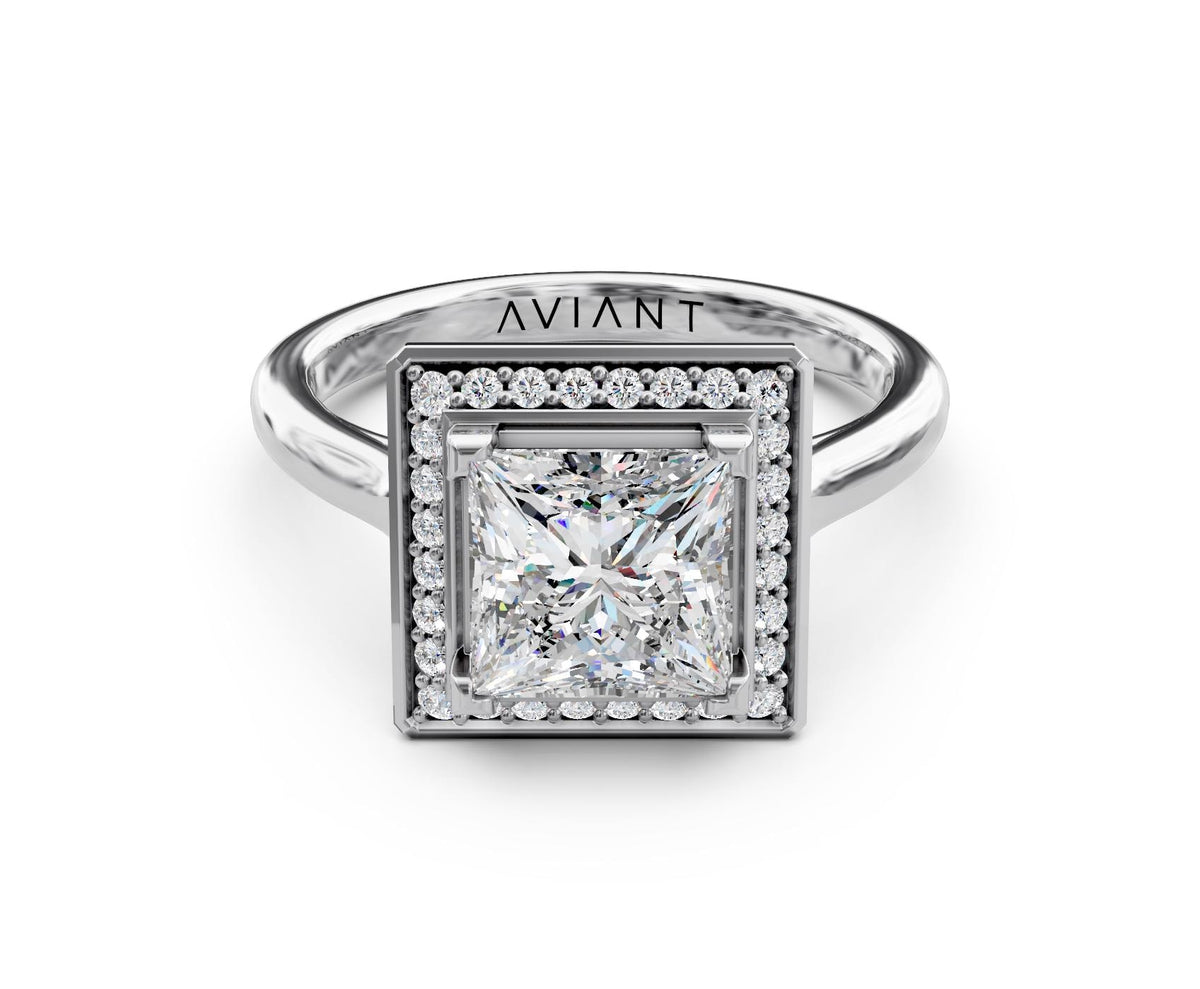 Genevieve Halo engagement ring in 14k white gold