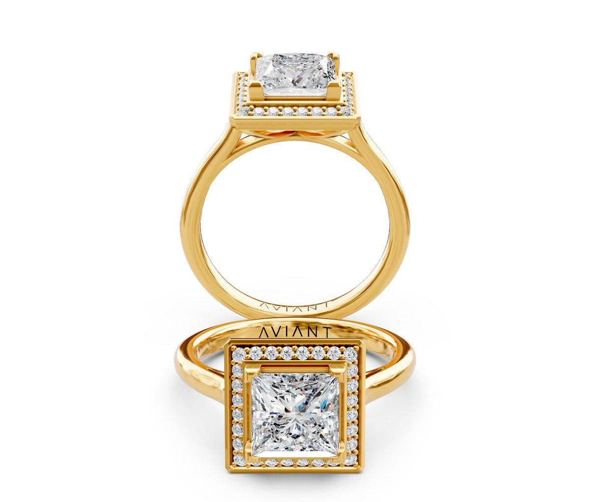 Genevieve Halo engagement ring in 14k yellow gold