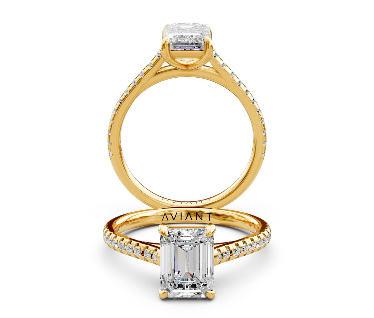 Iris French Pavé engagement ring in 14k yellow gold
