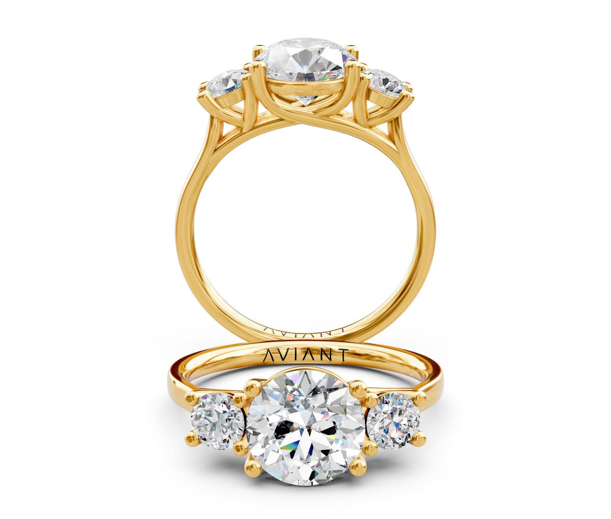 Valentina Three-Stone engagement ring in 14k yellow gold